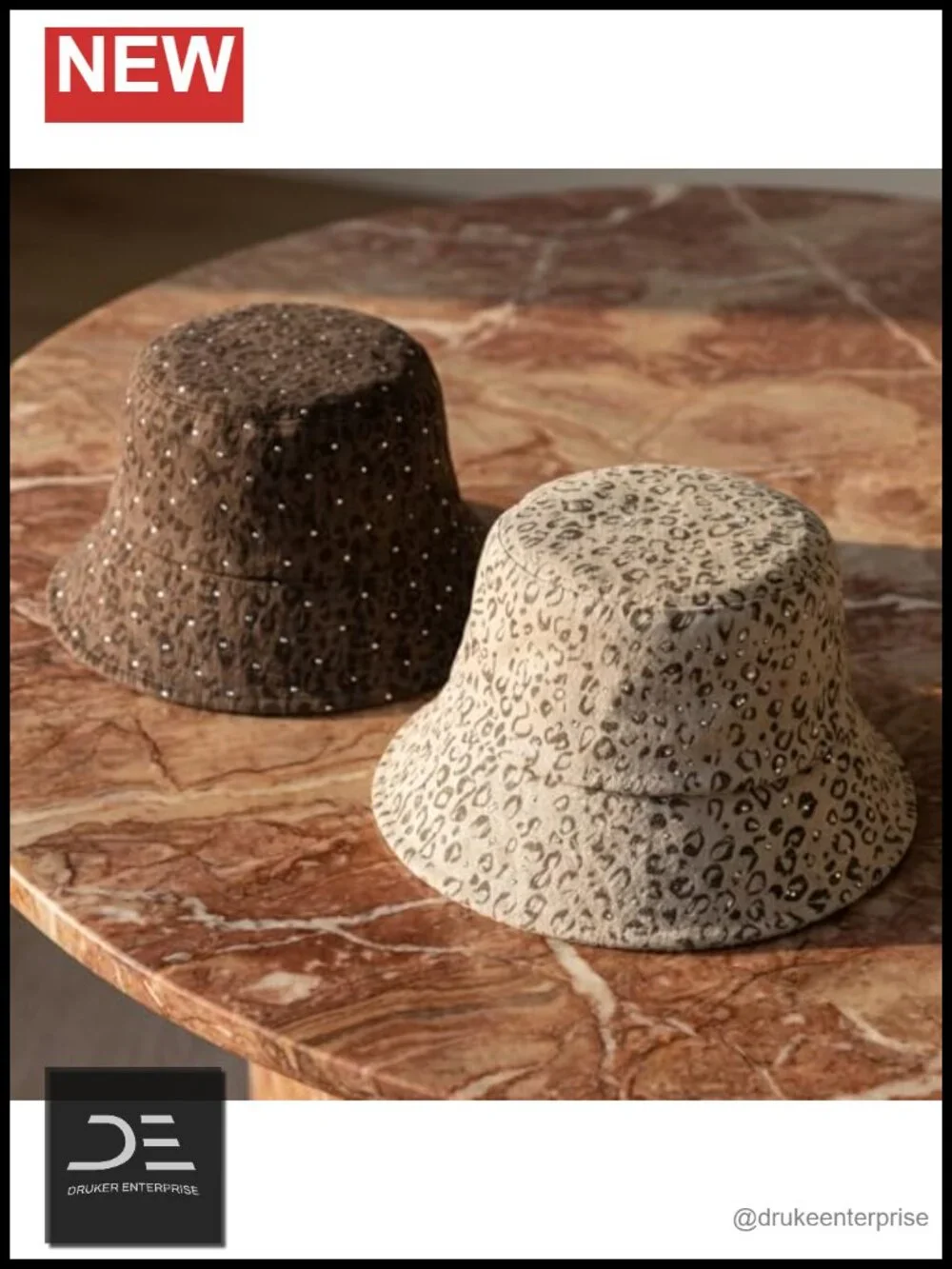 2 Pack Bucket Hats with Rhinestone Leopard Print Wide Brim Foldable